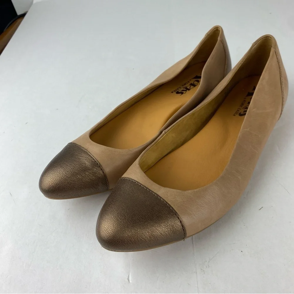 Korks by Kork-Ease Womens 8 Caren Beige Bronze Cap Toe Ballet Flats Slip Ons